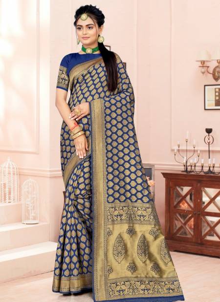 Navy Blue Colour Santraj New Festive Wear Designer Fancy Banarasi Silk Saree Collection 1022
